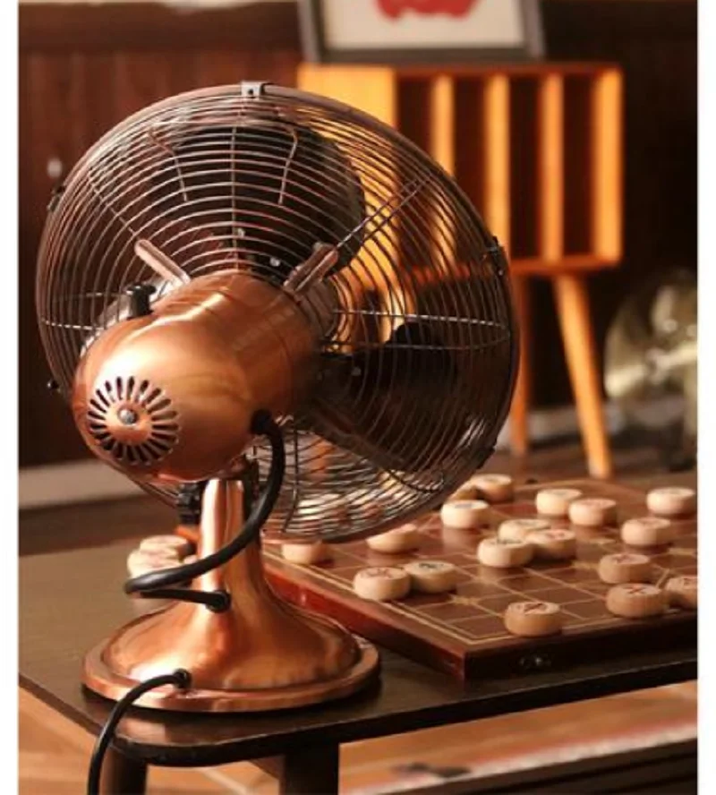 

220V Vintage Copper Desk Fan with Oscillating Head and Three Fan Speeds for Home or Office EW