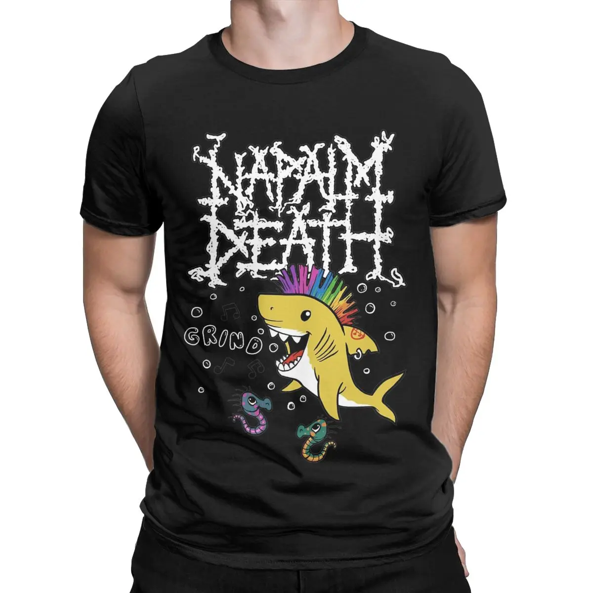 Vintage Napalm Death Shark T-Shirts for Men Round Collar 100% Cotton T Shirt Short Sleeve Tees Printing Clothes