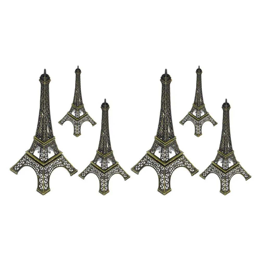 6Pcs Mini Eiffel Tower Statue Alloy Metal Sculpture Timeless Architecture Decor for Desk Shelf Table Fish Tank Vintage Elegance