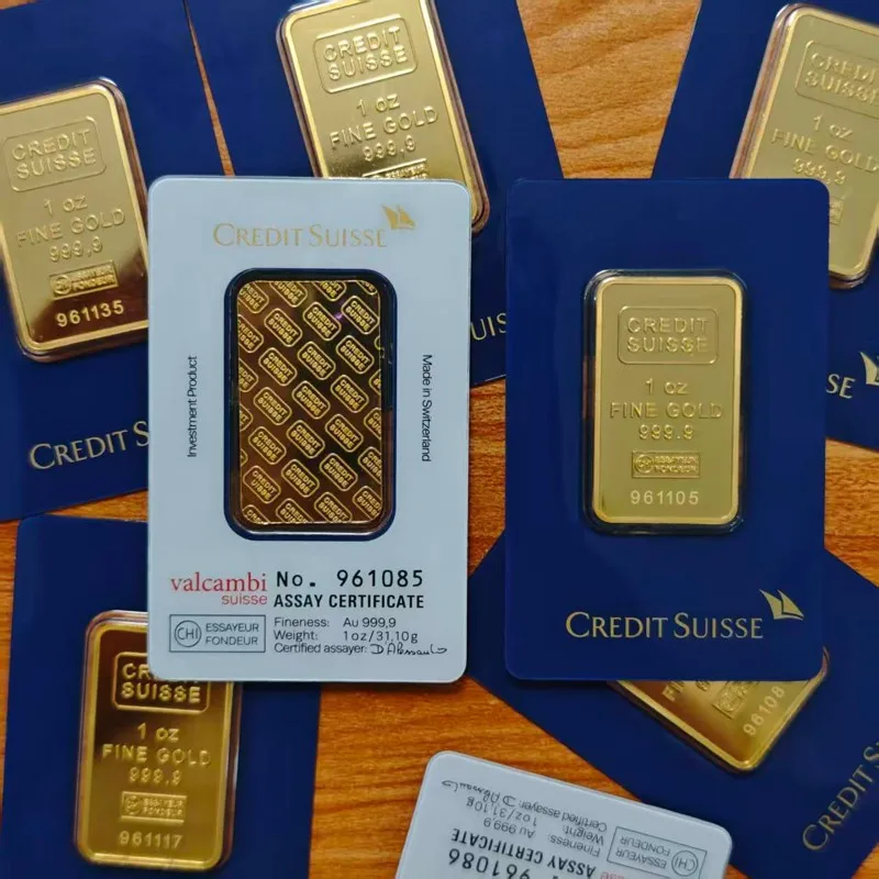 1~10pcs Credit Suisse Gold Bar 1 oz Replica Non-Magnetic24k Gold Plated Bullion with Independent Serial Numbers