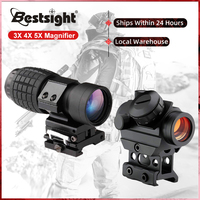 Bestsight 3x 4x 5x Magnifier Scope Red Dot Sight Riflescope Hunting with Flip Up Cover Fit for 20MM Rail Mount Rifles