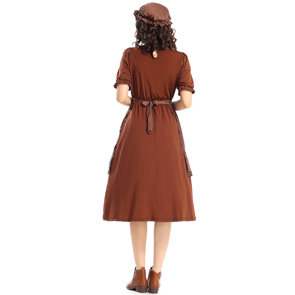 Halloween Dress For Women Pioneer Clothing Set Colonial Costume Dark Brown Wolf Grandma Maid Costumes Party Role Play Dress Up