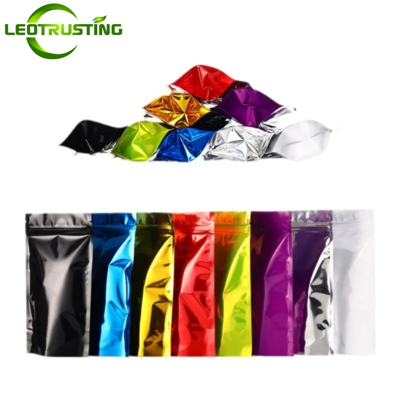 

100PCS Frosted Stand Up Aluminum Foil Ziplock Bag Glossy Resealable Snack Sugar Candy Tea Dates Coffee Xmas Gift Storage Pouches