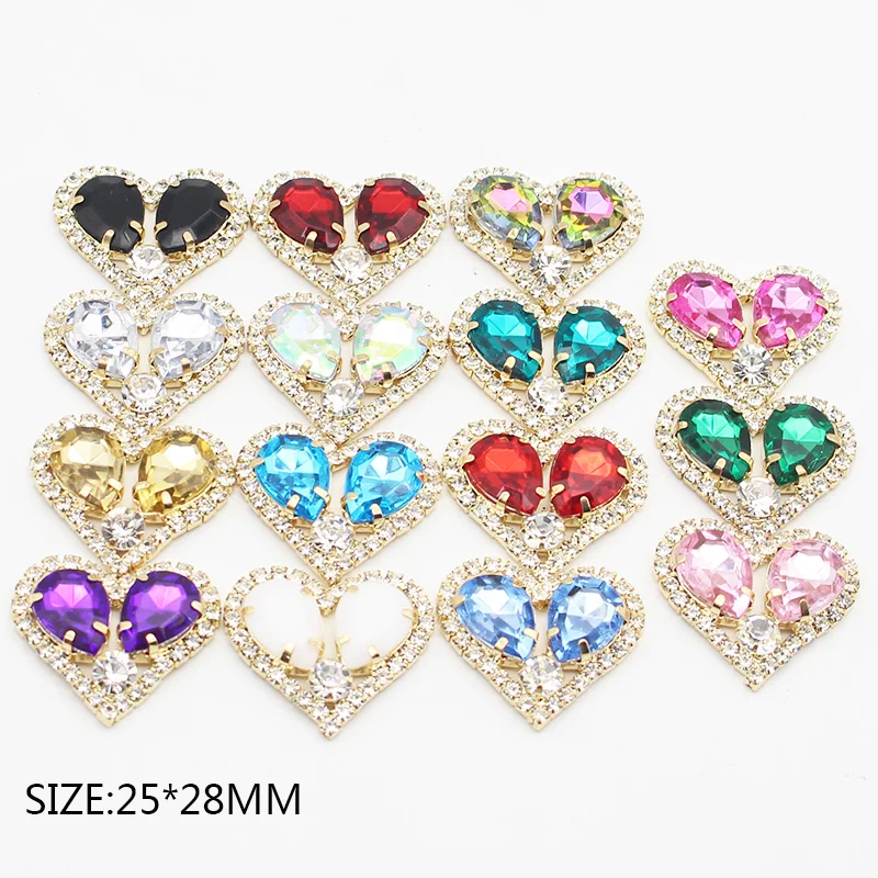 5PCS25 * 28MM Fashionable New Love Gold Metal Rhinestone Acrylic for Clothing Decoration, Wedding Scene Decoration, Handicraft