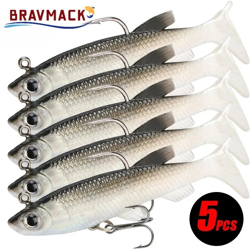 

BRAVMACK 5pcs Fishing Lure Kit Soft Artificial Bait 8cm/2.8in with Cool Fishing Hooks Included for Anglers