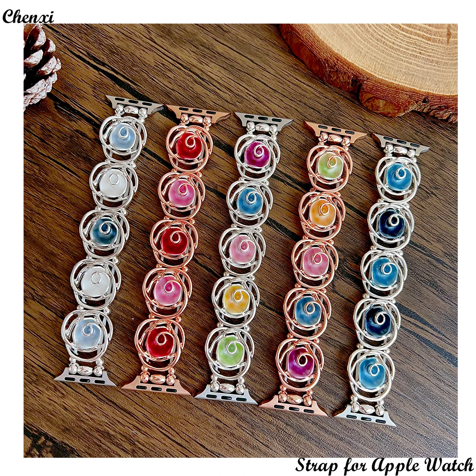 

Metal Strap for Apple Watch Band Sweet Hollow Rose colorful Bracelet Iwatch9876SE Women40 41 44 45 49mm Creative Elastic Wrist