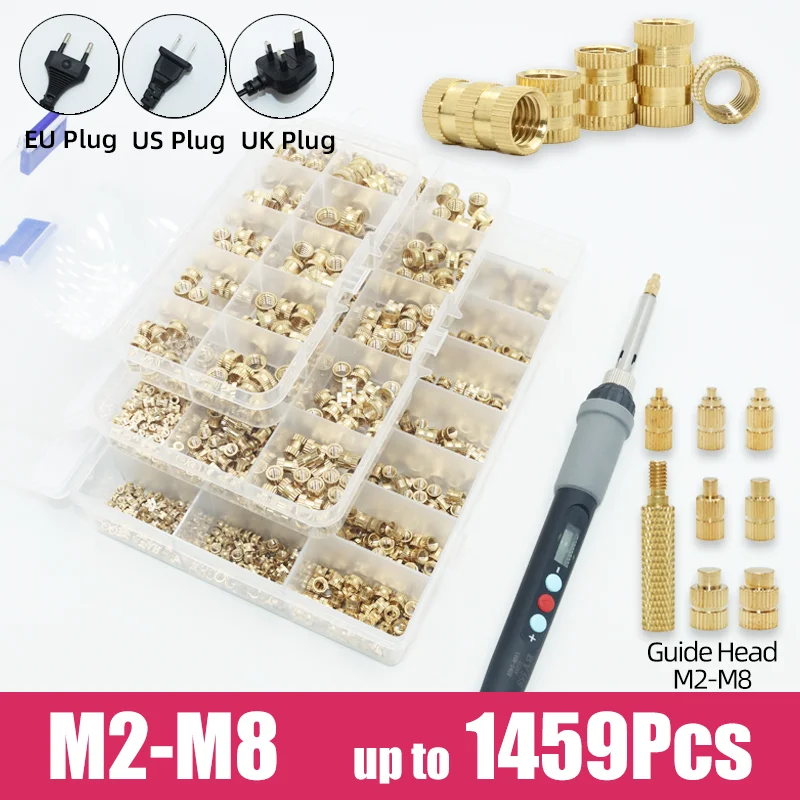 

Brass Insert Nut M2 M3 M4 M5 M6 Heat Set Insert Soldering Iron Tip 3D Printing Part Thread Insertion Tool Embed Copper Nuts Kit