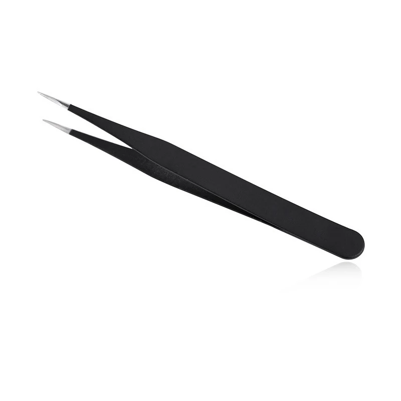 Stainless Steel Black Curved Straight Eyebrow Tweezers Anti Acid Nipper Rhinestone Picking Tool False Eyelash Nail Art Tool