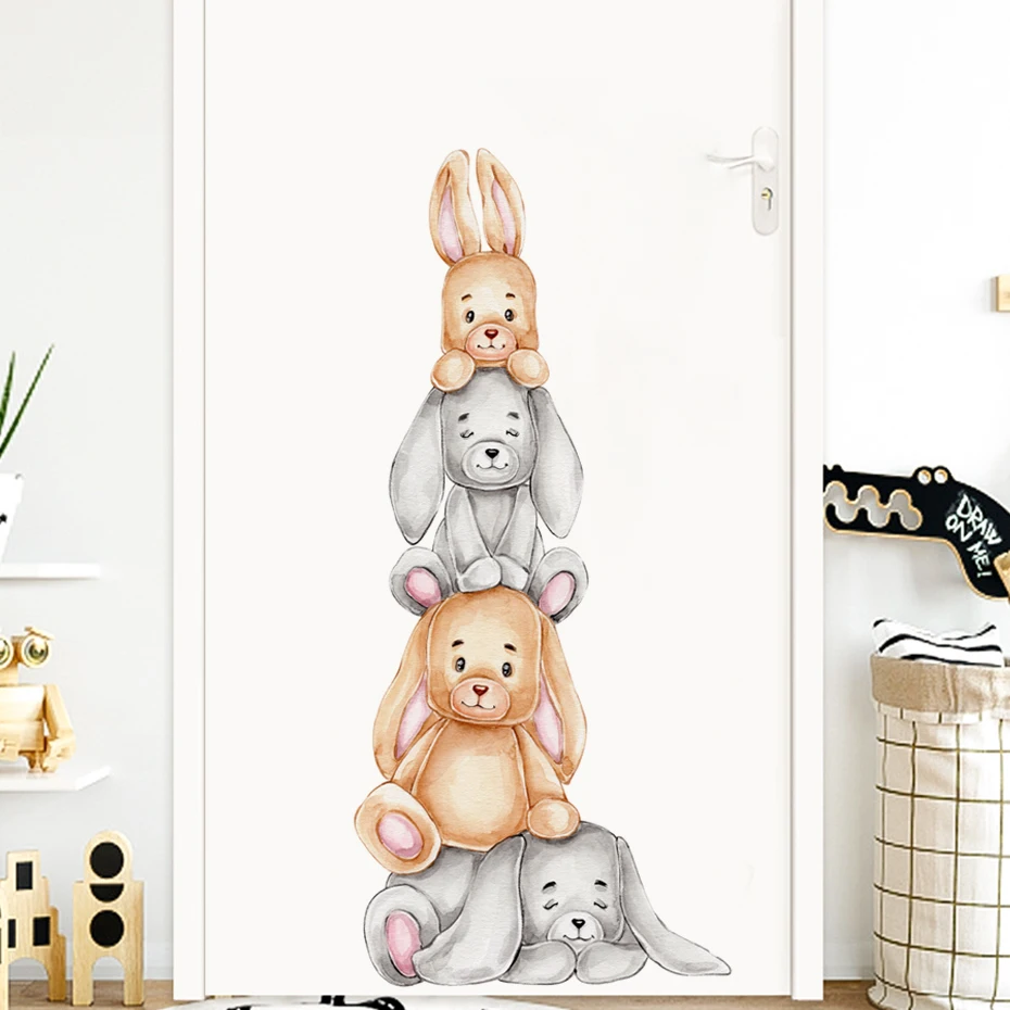 Hand Drawn Watercolor Cartoon Cute Bunnies Rabbit Wall Sticker for Baby Nursery Wall Decals Home Decor Kids Room Decoration