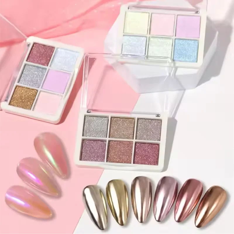 1PS 6 colori Solido Specchio magico Polvere Glitter per unghie Specchio Illusione Aurora Polvere Super Brillante Vetro Fine Flash Glitter per le unghie