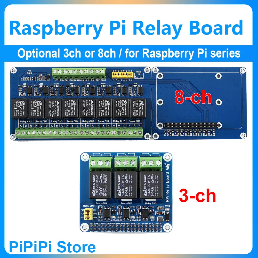 Raspberry Pi Relay Module Expansion Board Optional 8-ch or 3-ch for Raspberry Pi 5 4B 3B 3B+ Zero W Jetson Nano