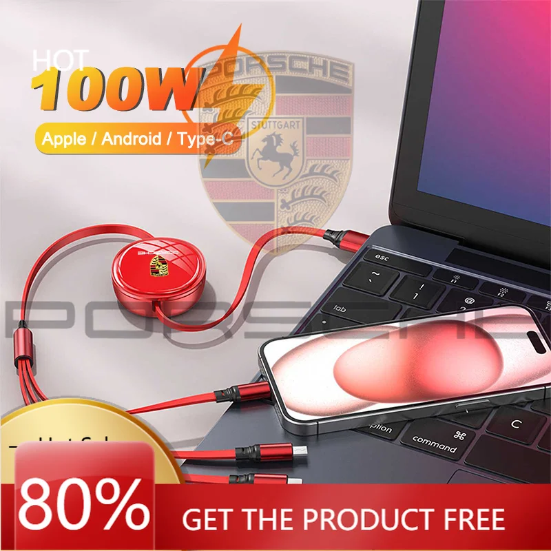 

Наклейка на автомобиль Porsche для моделей Porsche 911, Cayenne, 918, Panamera, Carrera-GT, 718, Macan, 3 в 1, стильный кабель для быстрой зарядки для iPhone