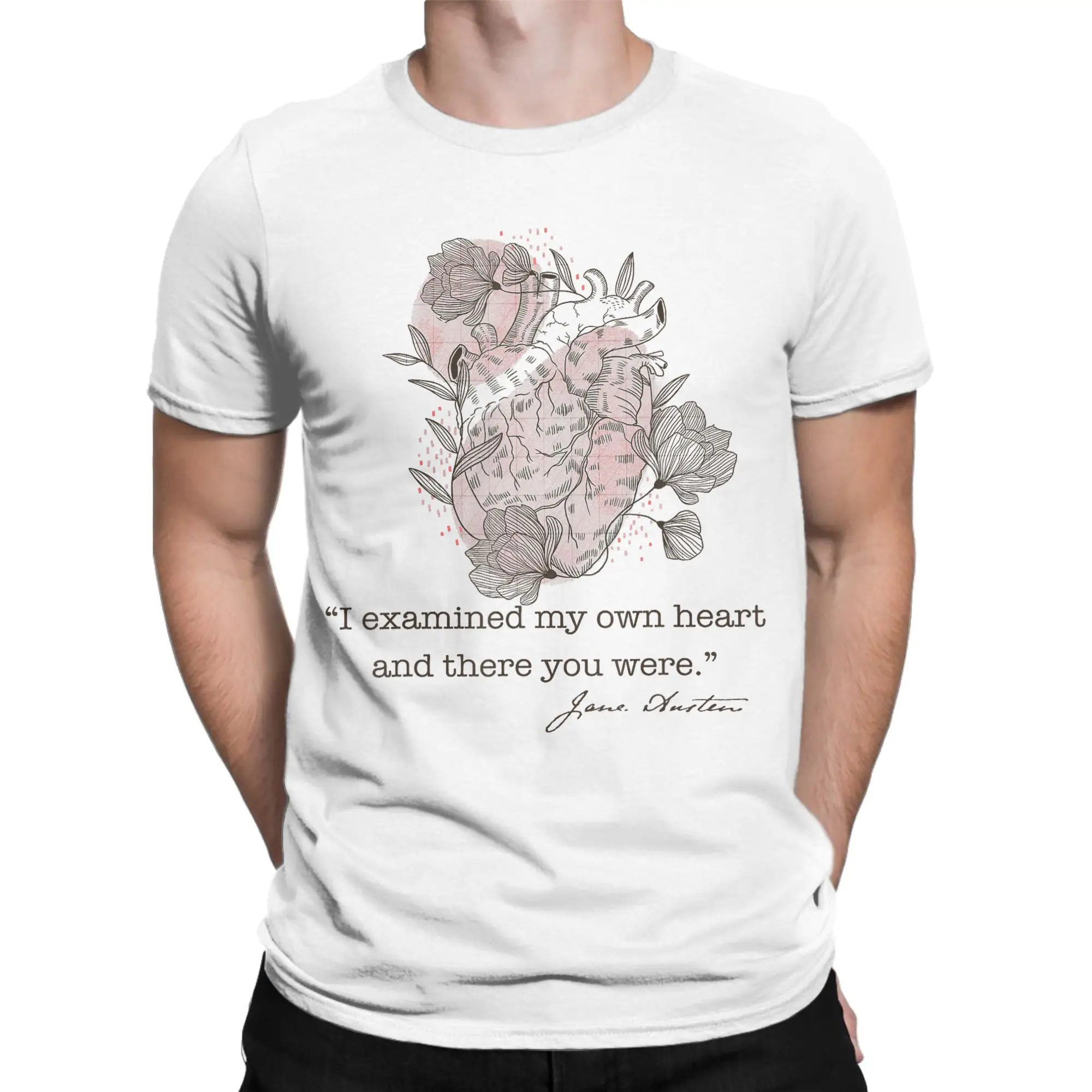 Pride and Prejudice Austen Meme T-Shirt for Men Examined My Heart 100% Cotton Tee Shirt Short Sleeve T Shirt Plus Size Clothes