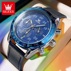 Top Brand OLEVS Watch for Men Exclusive Customize Leather Strap Waterproof Chronograph Sports Men's Wristwatch Luxury Hour Clock