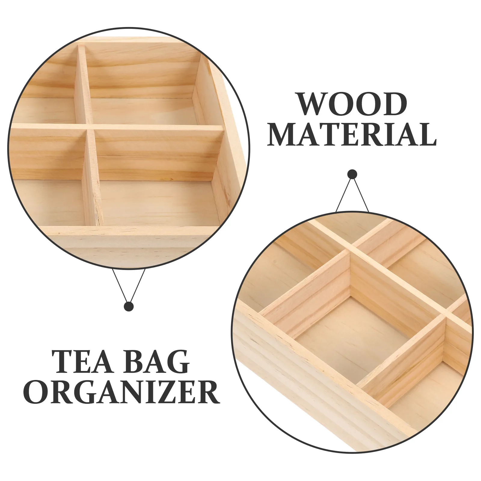 Tea Bag Storage Organizer Wooden Box for Tea Bags Sugar Packets Instant Coffee Condiment Packets Beads Screws Jewelry Space