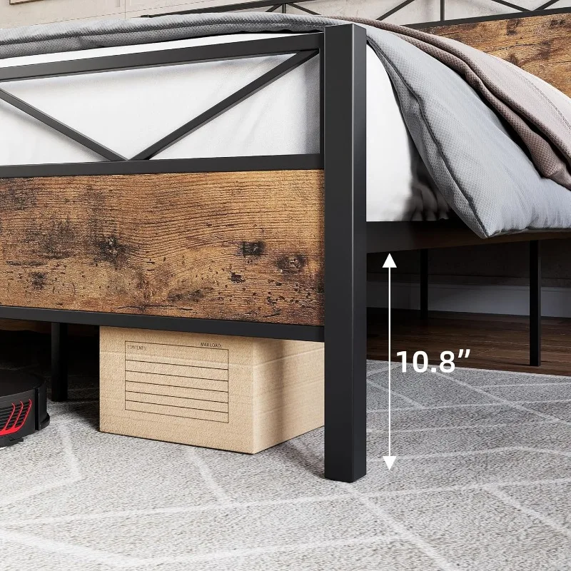 Metal Bed Frame with Headboard, King Size Bed Frame, Modern Industrial Bed Frame with Footboard, Heavy Duty 12 Metal Slat