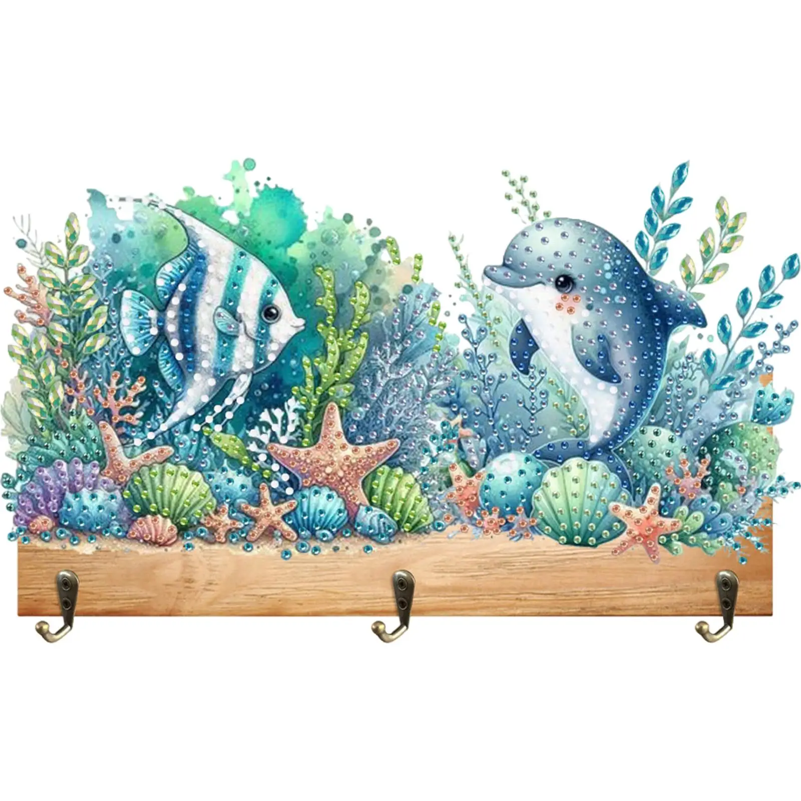 

Marine Animal Wood DIY Diamond Painting Hanging Hook No Hole Punching Wall Decor