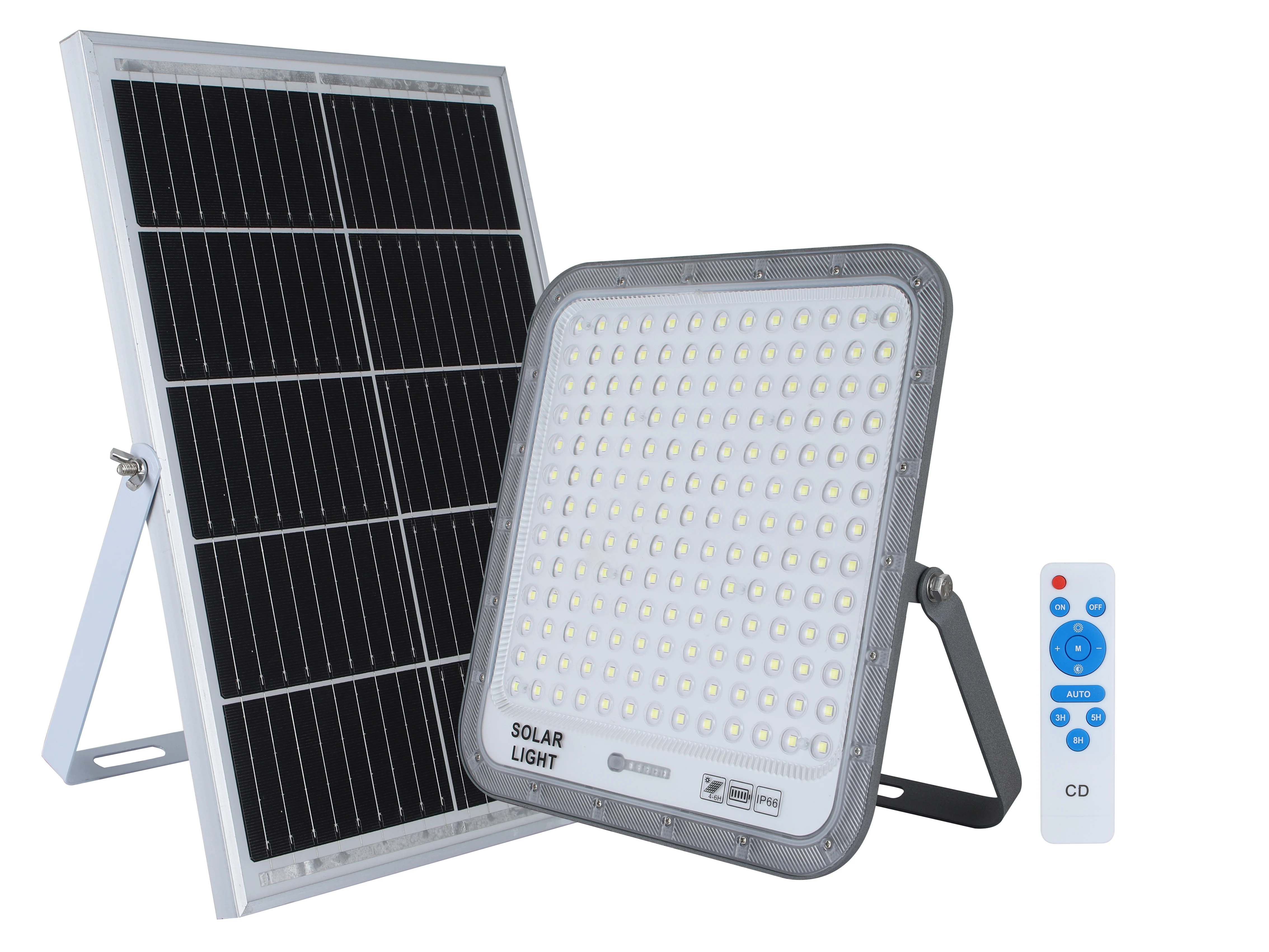 Aluminum IP66 Rechargeable Solar Flood Light, Wall Mounted 200W with Adjustable Solar Panels