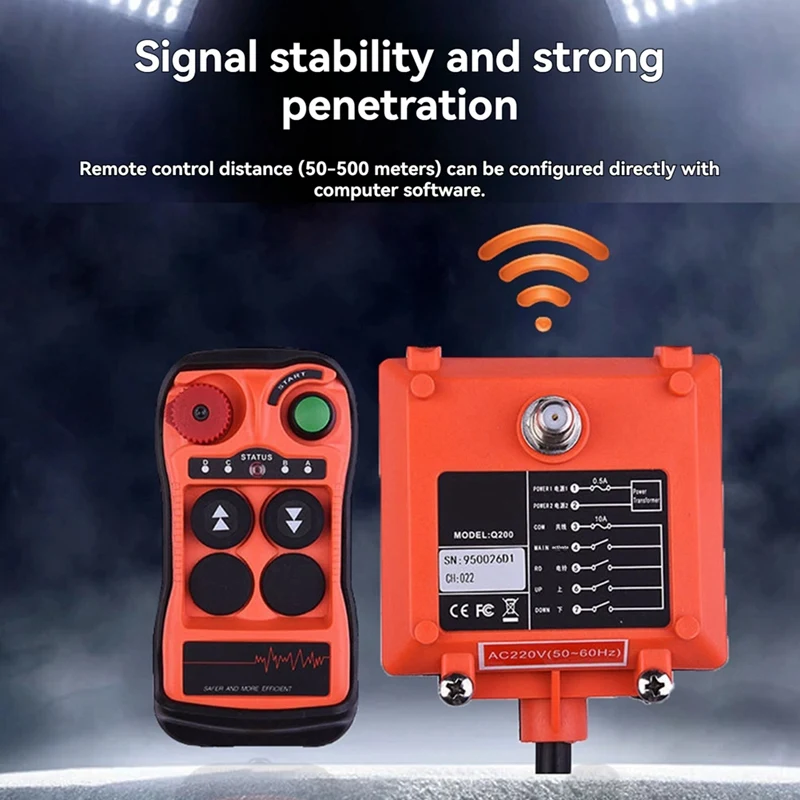 Q200 Industrial Remote Control 2-Button Waterproof IP65, Wireless Controller For Overhead Crane Industrial