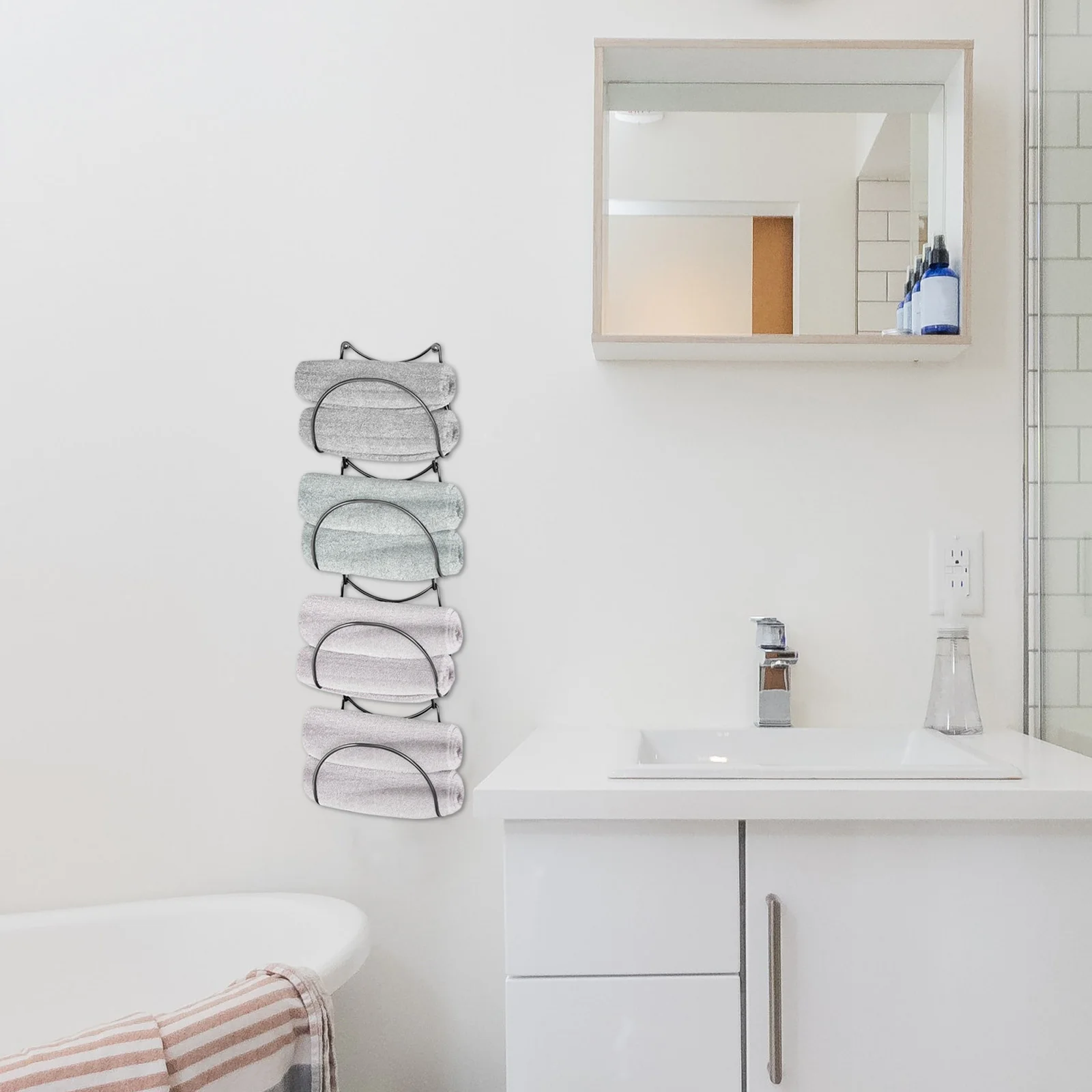 

Wall Towel Racks Bathroom Organizer 4 Level Rolled Towels Holder Hand Towels Storage Bathroom Shower Wall Mounted Racks