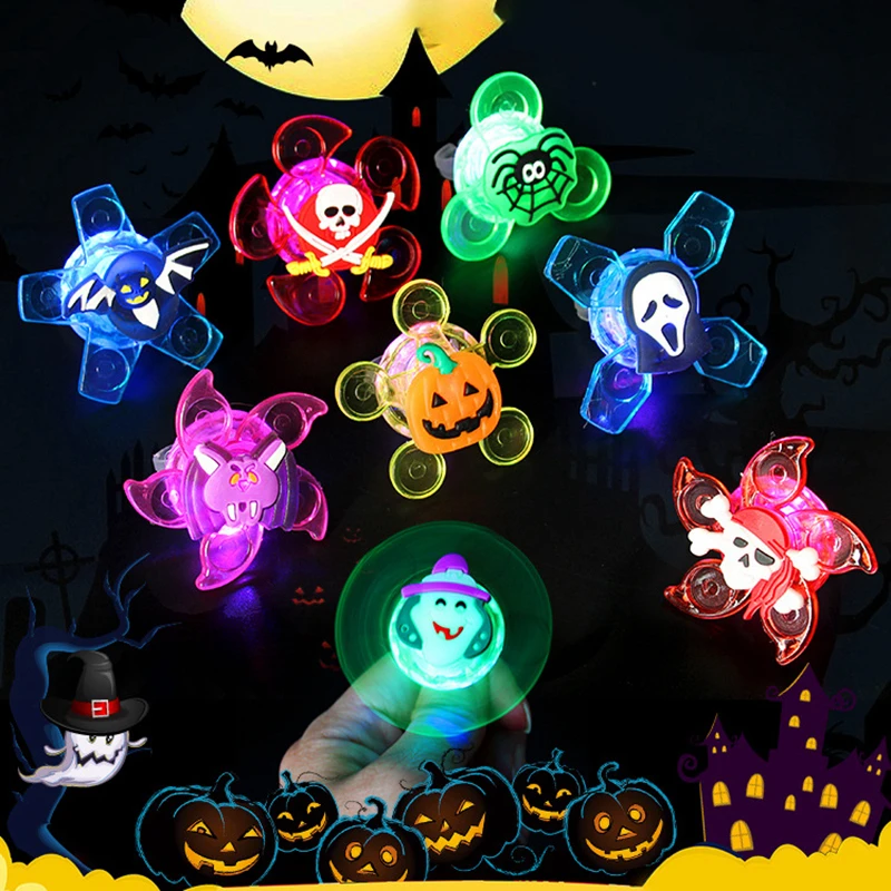 5/10/20PCS Halloween Glowing Rings Creative Ghost Skull Gyro Rings Toy Kids Party Decor Gifts Halloween Party Gift Bag Fillers