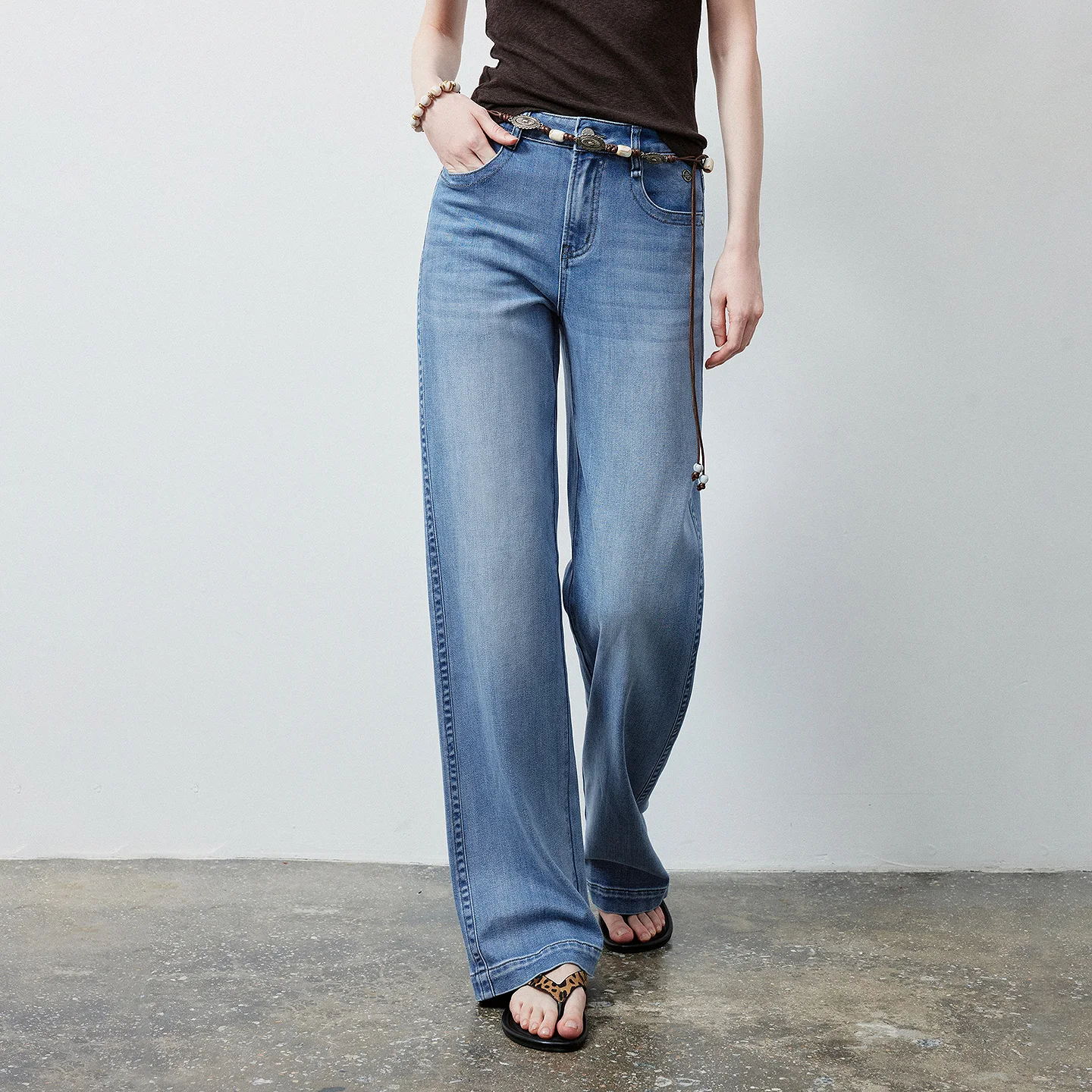 TOYOUTH Women Lyocell Cotton Denim Jeans 2026 Summer New Casual Versatile Mid Low Waist Narrow Version Wide Leg Pants