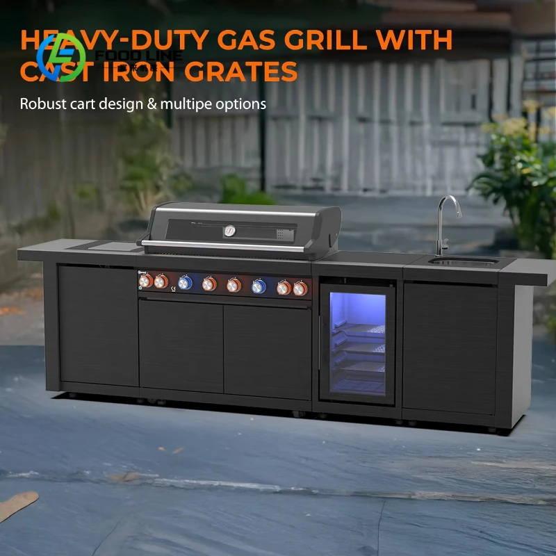 Customized Outdoor Kitchen Stainless Steel BBQ Pizza Oven Corner Cabinet Modular Garden Kitchen Outdoor Cooking Cabinet