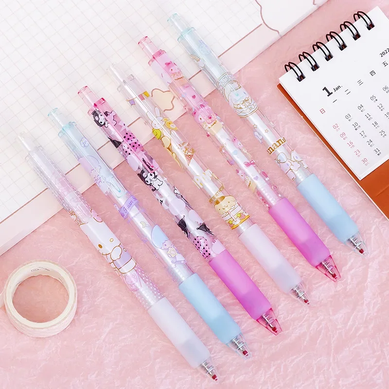 Sanrio 12/24pcs Hello Kitty Cartoon Press Gel Pen Creative Korean Press Pen Writing For Primary And Secondary School Students