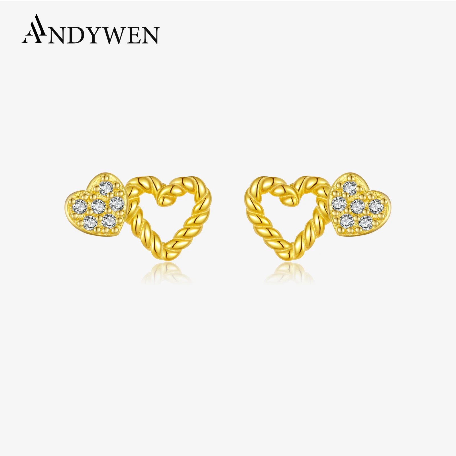 

ANDYWEN 925 Sterling Silver Two Heart Stud Earrings with CZ Zircon & Rope Detailing 2025 Valentine's Gift for Girlfriend Jewelry
