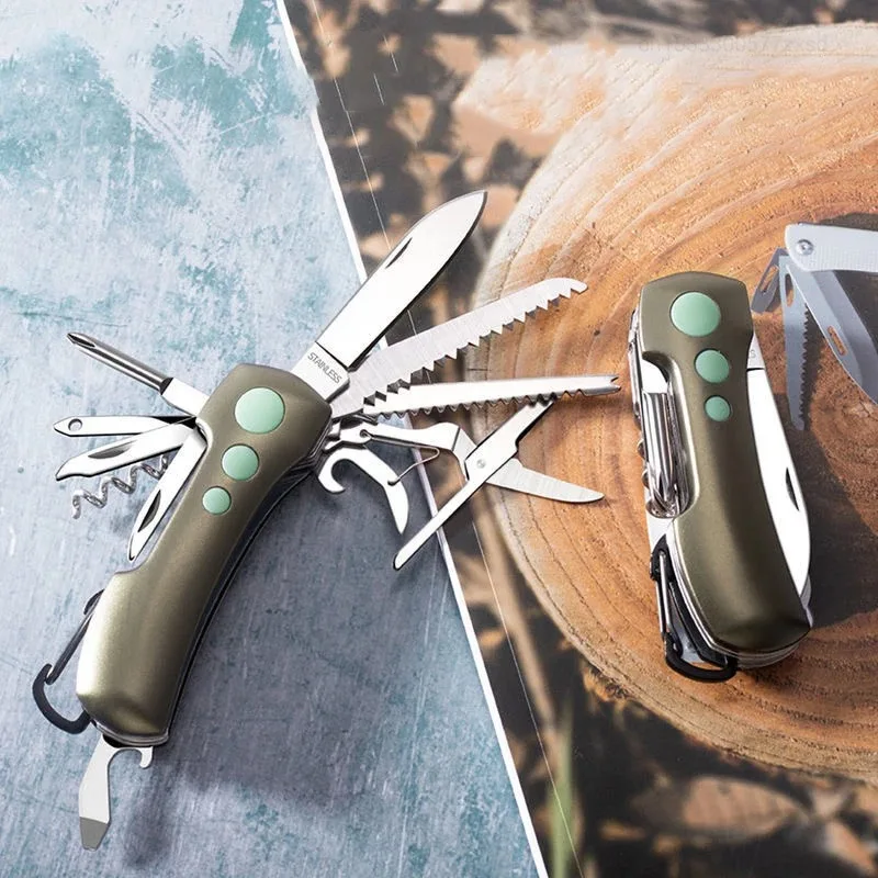 15 in 1 Multifunctional Folding Keychain Knife Stainless Steel Mini Portable EDC Survival Tool for Outdoor Daily Work