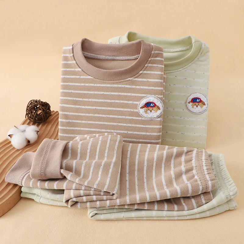 Frühling Herbst Kinder Baumwolle Warme Unterwäsche Set Jungen Mädchen Gestreifter Schlafanzug Loungewear Weiche Baby Hauskleidung Lässige Kinderkleidung