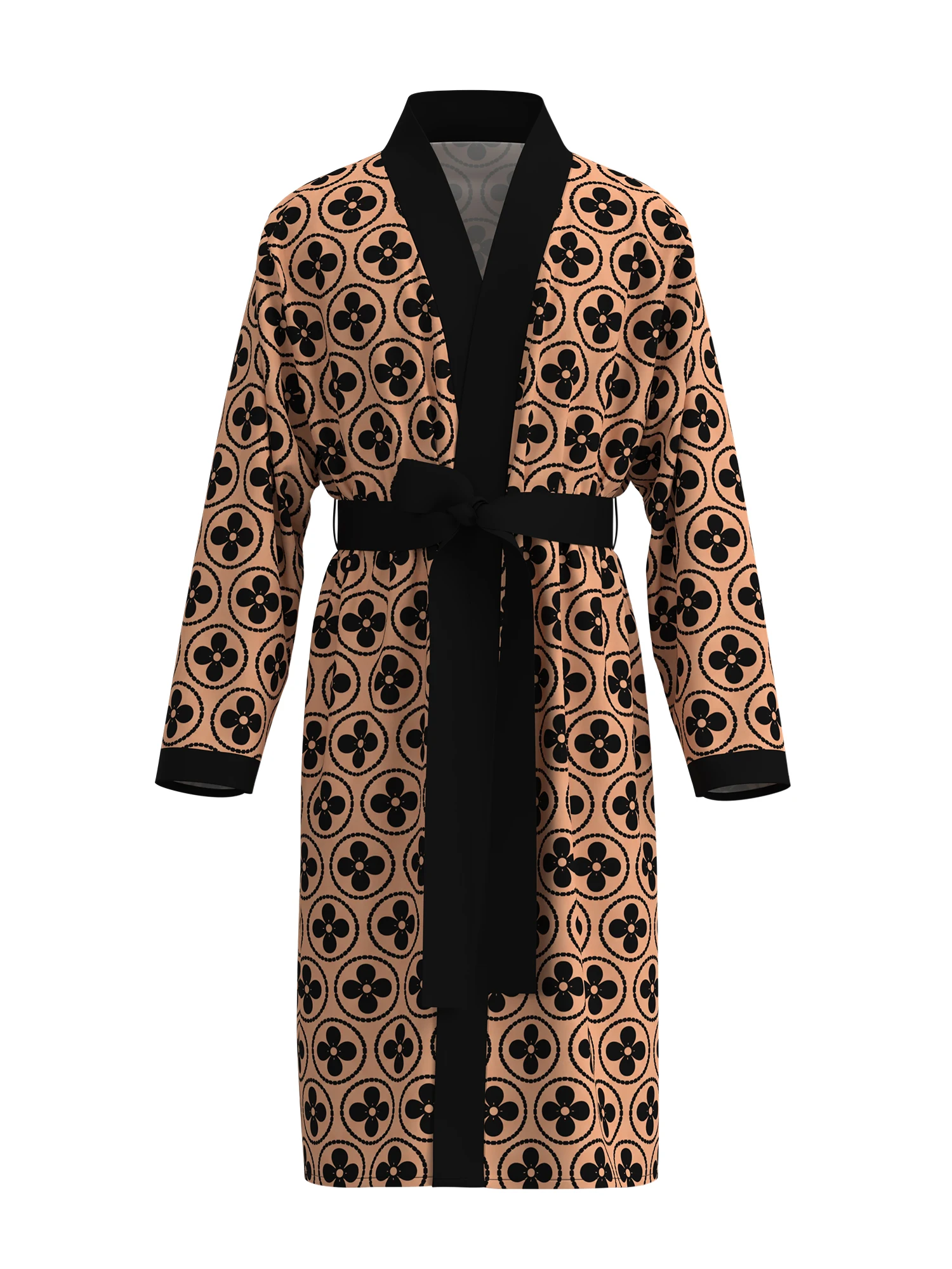 

Men's classic old-fashioned printed kimono bathrobe elegant four-leaf clover pattern long-sleeved home clothes, casual nightgown