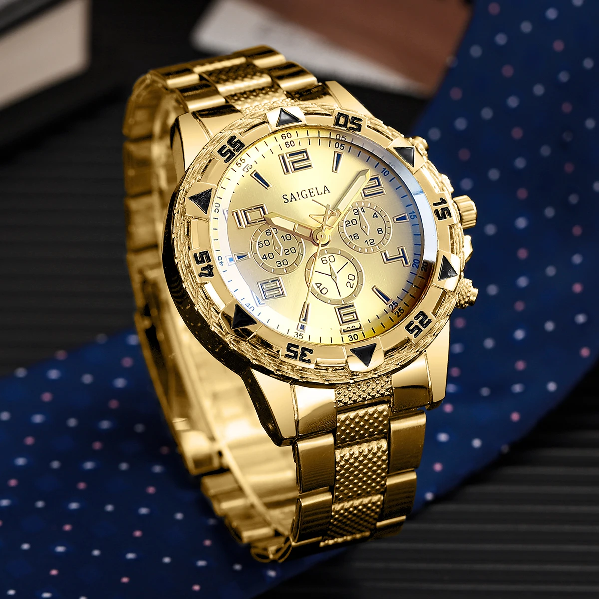 2PCS Men Business Watches Fashion Arabic Dial Steel Band Male\'s Quartz Watch Set (Without Box)