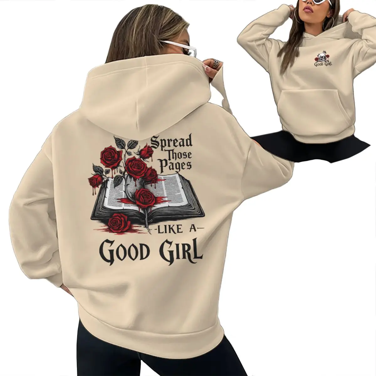 

Gothic Book & Rose Graphic Sweatshirts Hoodies Daily Wear for Book Lovers Bookish New Fashion Casual Hoodies Women's Clothing