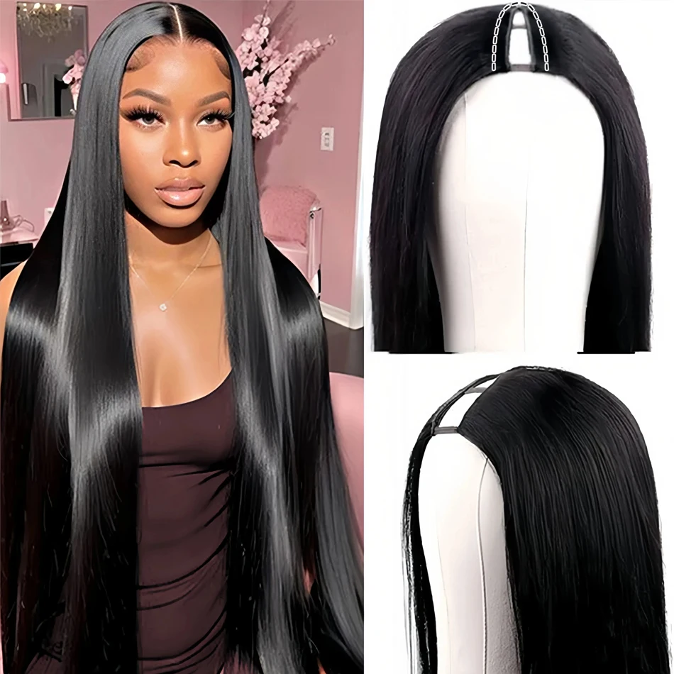 V Part Wig Bone Straight Human Hair Wigs For Women Brazilian Natural Color 250 Density Machine Made V Shape Wigs 40Inch