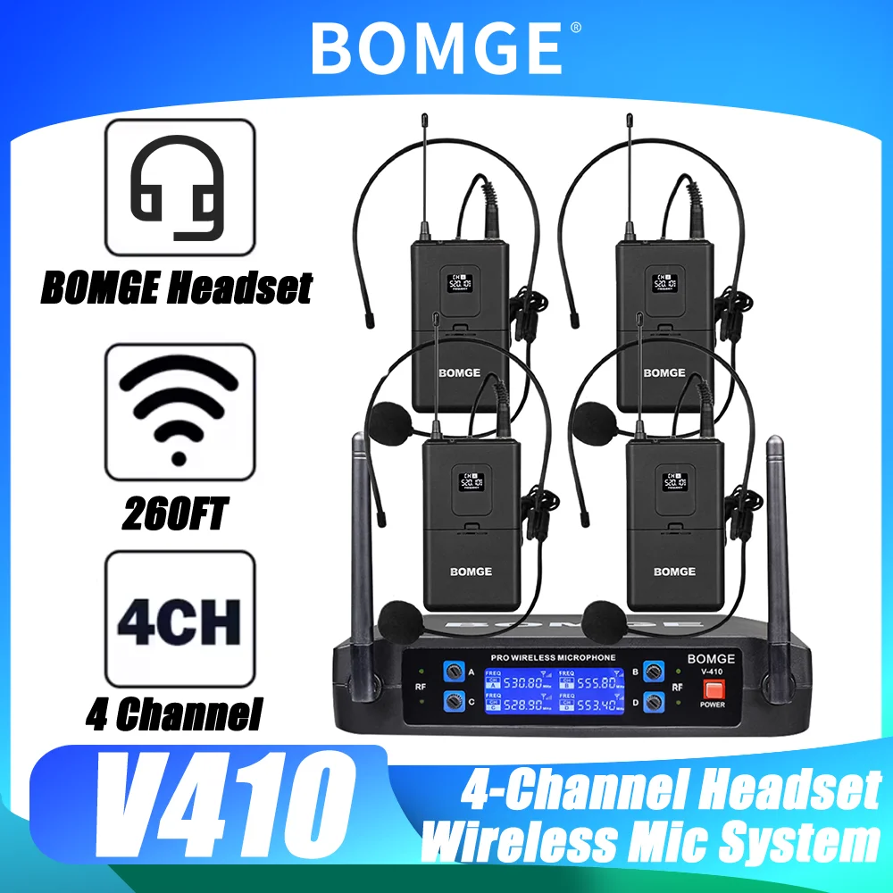 4 Channel Wireless Lavalier Microphone Headset Microphone BOMGE CLIP VHF Fixed Dual Frequency Wireless Set For Stage Show
