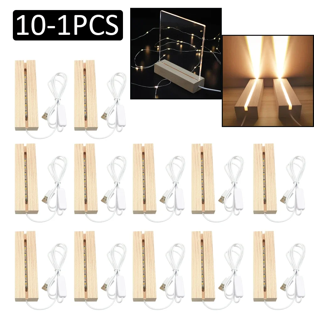 20-1pcs Rectangle Solid Wooden LED Base 3D Handmade Strip Luminous Base Acrylic Light Plate USB Wood Display Stand Ornaments