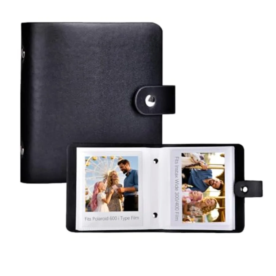 Álbum de Fotos Pequeño para Películas Polaroid 600, i-Type y SX-70, Diseño Compacto, Cubierta de Cuero PU, Cierre a Presión, Páginas Libres de Ácido, 52