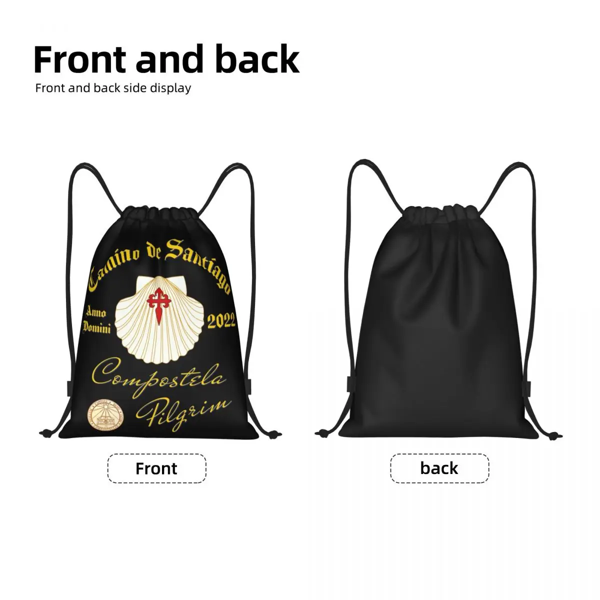 Custom Camino De Santiago Drawstring Backpack Women Men Gym Sport Sackpack Portable Scallop Shell Cross Shopping Bag Sack