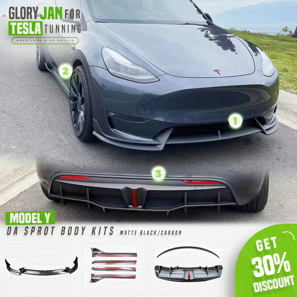 DA Body Kits For Tesla Model Y 2020- 2024 Rear Diffuser Side Skirt Spoiler Bumper Lip Matte Carbon Tesla 2023 2024 Tuning