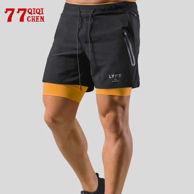

Мужские летние шорты 2 в 1, двухслойные быстросохнущие спортивные шорты для фитнеса и бега, модные облегающие повседневные спортивные штаны, мужские бермуды, новинка