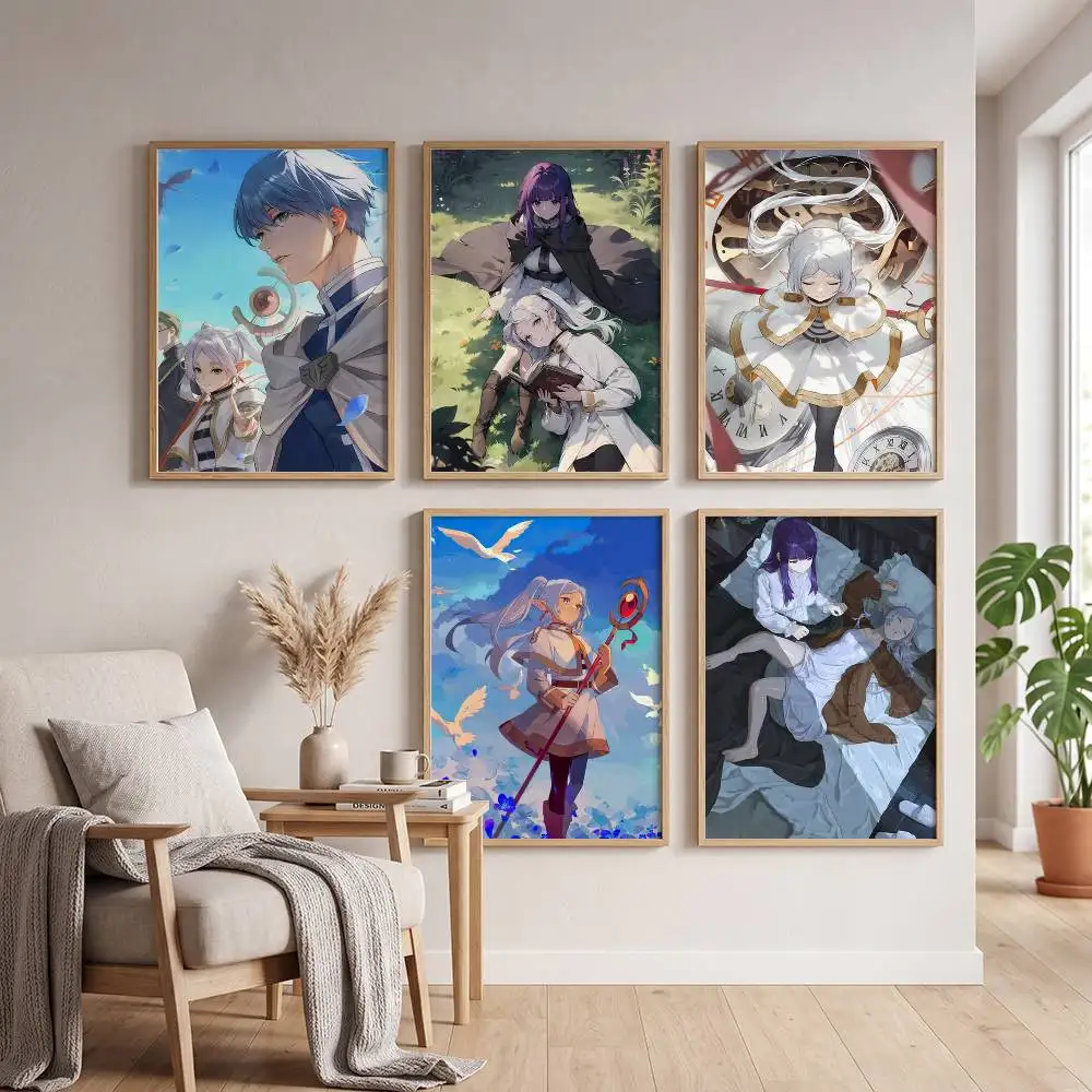 Sousou No Frieren Poster Self-adhesive Art Waterproof Paper Sticker Coffee House Bar Room Wall Decor
