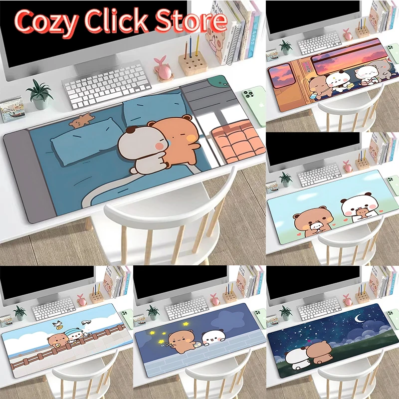 

Милый коврик для мыши с принтом Bubu и Dudu XXL, коврик для игрового стола с HD-печатью, нескользящая клавиатура, коврик для компьютера, запирающий край ПК