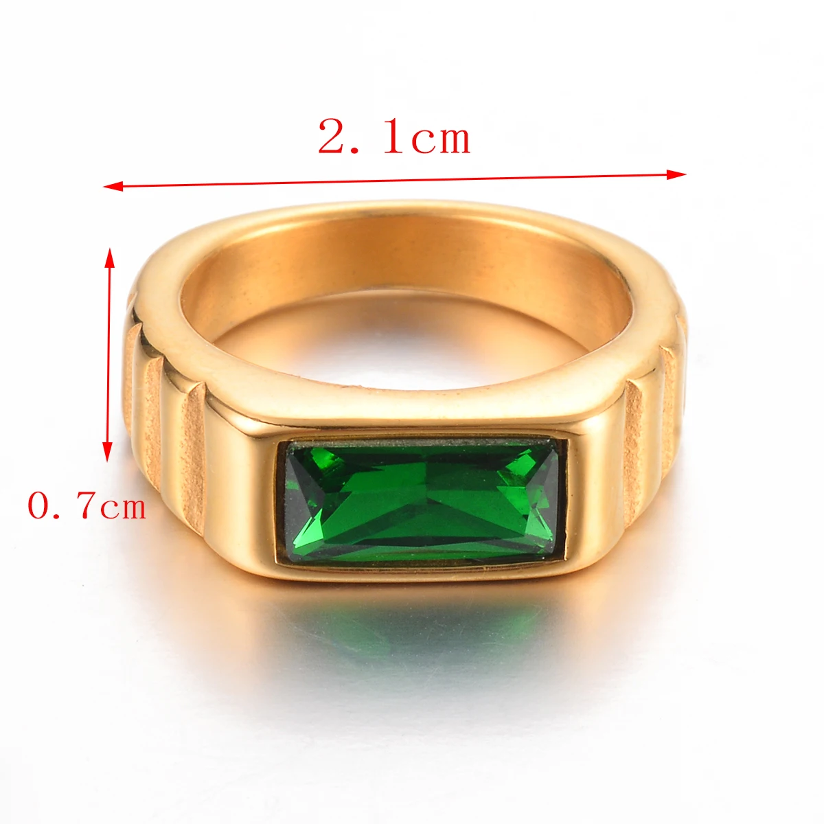 New Vintage Metal Ring Gold Color Stainless Steel with Green Cubic Zirconia Fashion Unisex Jewelry Waterproof Gift