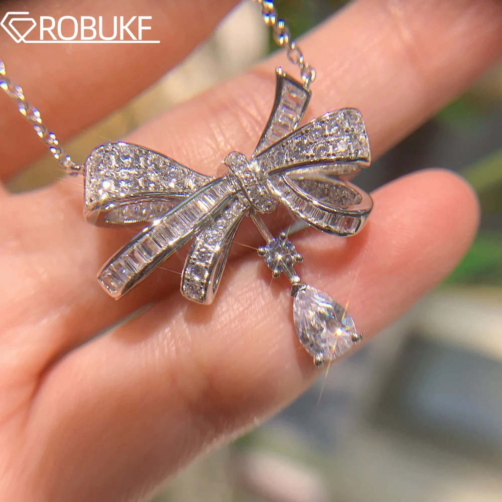 

Ожерелье с подвеской из муассанита грушевидной огранки 0,9 карата для женщин, лабораторные бриллианты, роскошные ювелирные изделия с бантом, цепочка из стерлингового серебра 925 пробы, свадебный подарок