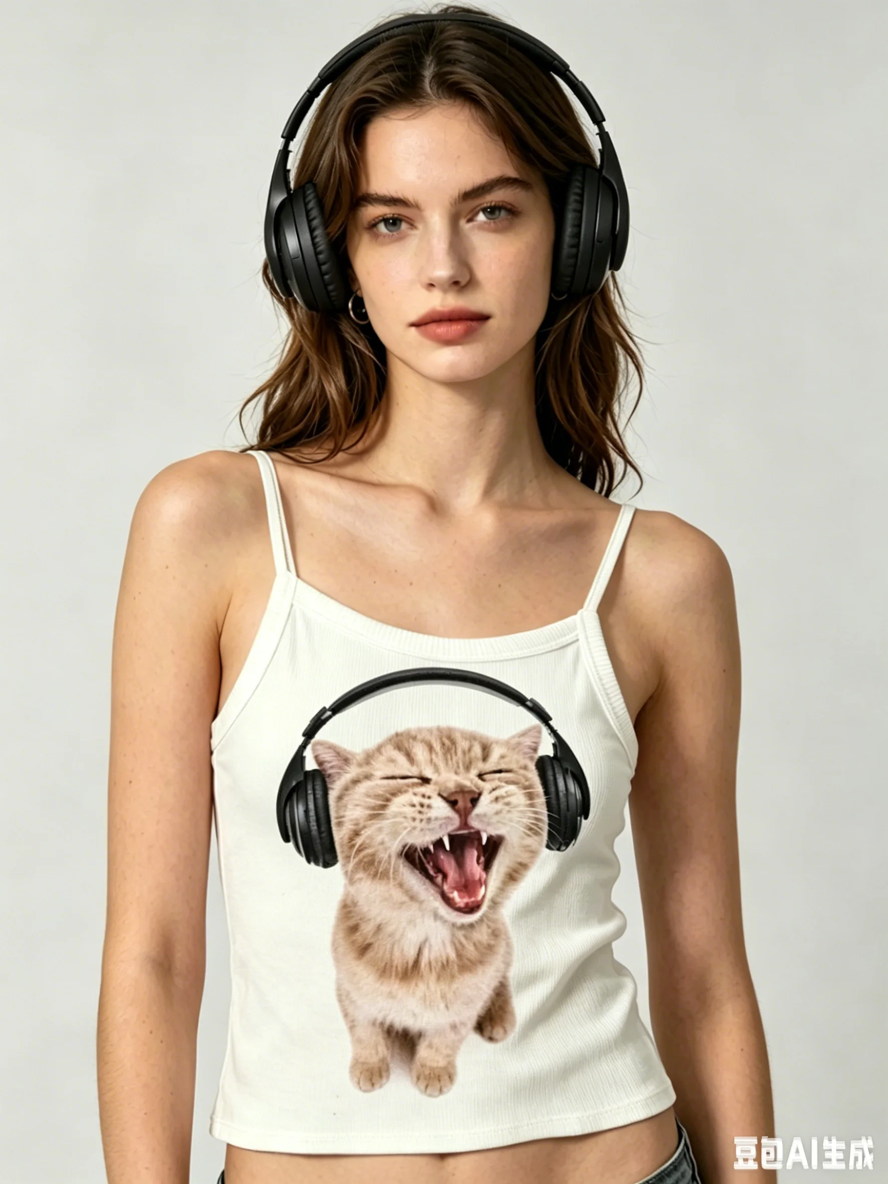 Women's Polyester Black Cat Print Tank Top Slim Fit Spaghetti Strap Sweet Sexy Streetwear Cami Top Women Clothing Tank Top