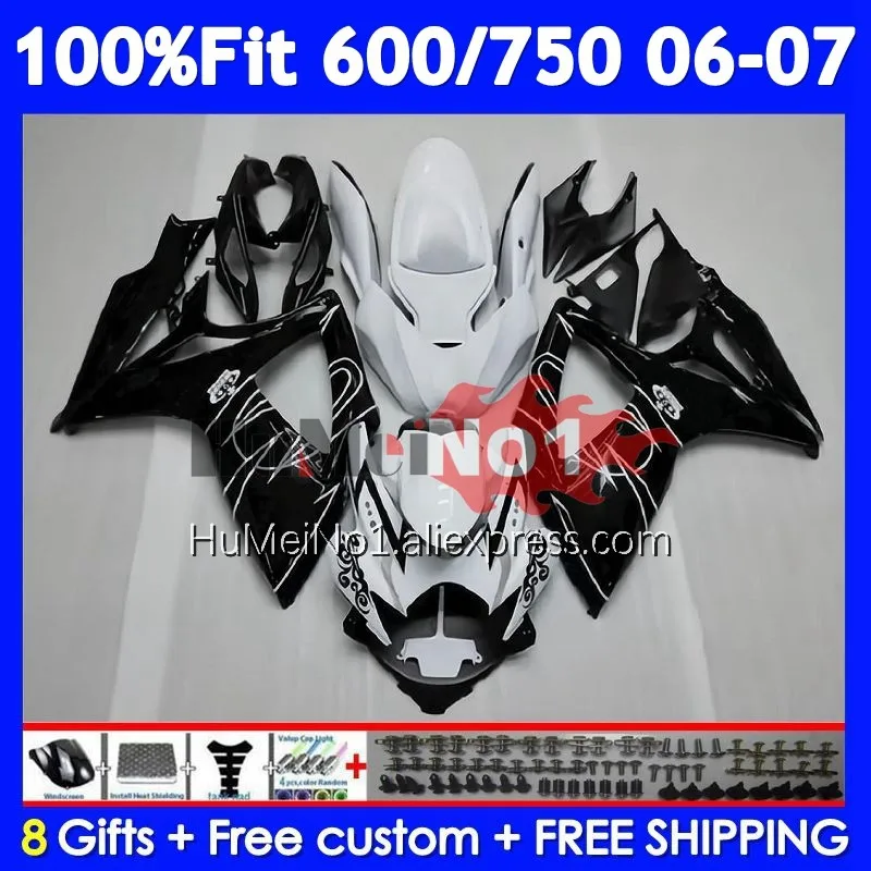 Injection Body For SUZUKI GSXR-750 GSXR 600 750 104No.4 GSXR-600 K6 750CC White black GSXR600 GSXR750 06 07 2006 2007 Fairing