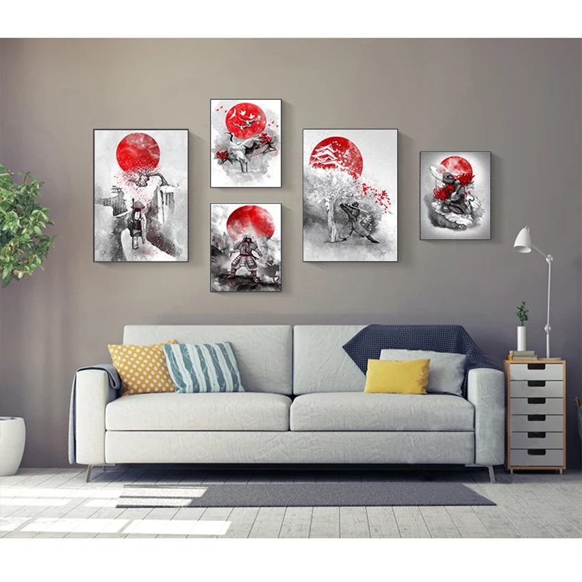 Painting Wall Pictures For Living Room Poster Prints Hot Japanese Zen Ink Bonsa Bushido Samurai Kanji Canvas Art Oil