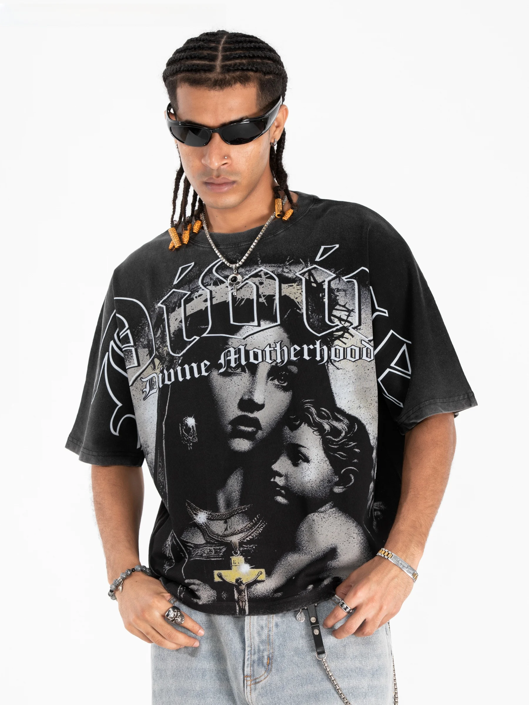 Heavyweight Pure Cotton Short Sleeve T-Shirt Loose Fit Summer Shoulder Drop T-Shirt Printed Casual Style for Teen Boys