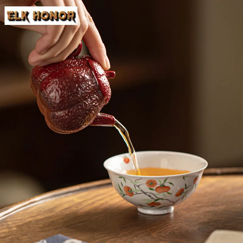 Handmade Lacquer Red Coarse Pottery Teapot Luxury Tea Infuser Pot Tea Making Kettle With Ball Hole Portable Tea Services Bags